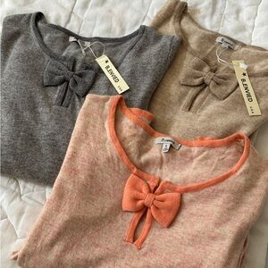 ALL 3 for $15! Benewed Bow Sweaters in Gray, Tan, and Cream